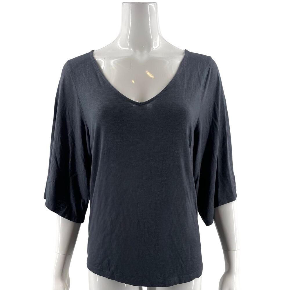 Deletta Anthropologie Womens Top Sz Medium Blue Gray V Neck Kimono Half Sleeve